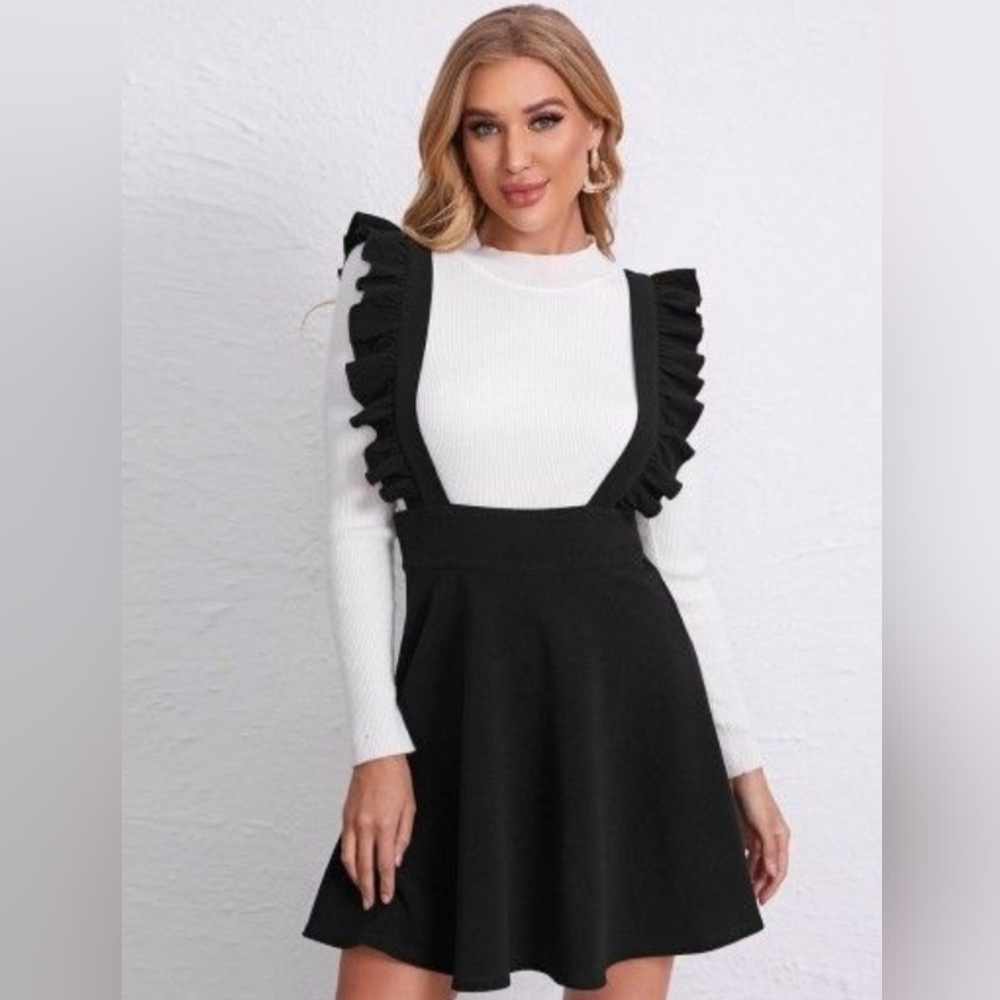 Black Ruffled Strap Skirt SHEIN